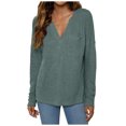thumbnail image 1 of Haut à Manches Longues Col en V Couleur Unie 48 % Polyester, 38 % Rayonne, 11 % Coton, 3 % Spandex (Vert Armée, L), 1 of 4