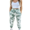 thumbnail image 3 of Women Casual Pants, Tie Dyeing Side Pockets Elastic Band High Waist Bottoms, Loose-Fit Long Stretchy Daily Wear Trousers, 3 of 10