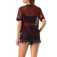 thumbnail image 3 of INSPIRE CHIC Women's Mesh T-Shirt Cover Up Party Short Sleeve See Through Sheer Tops S Dark Red, 3 of 6