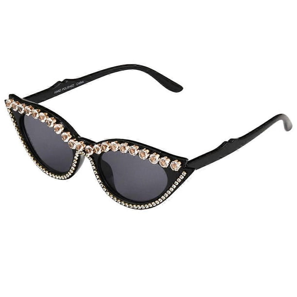 Fashion Sunglasses Small Frame Cat Eye Glasses UV Protection Glasses Delicate Eyewear Accessories Photo Props for Woman Lady (Black)