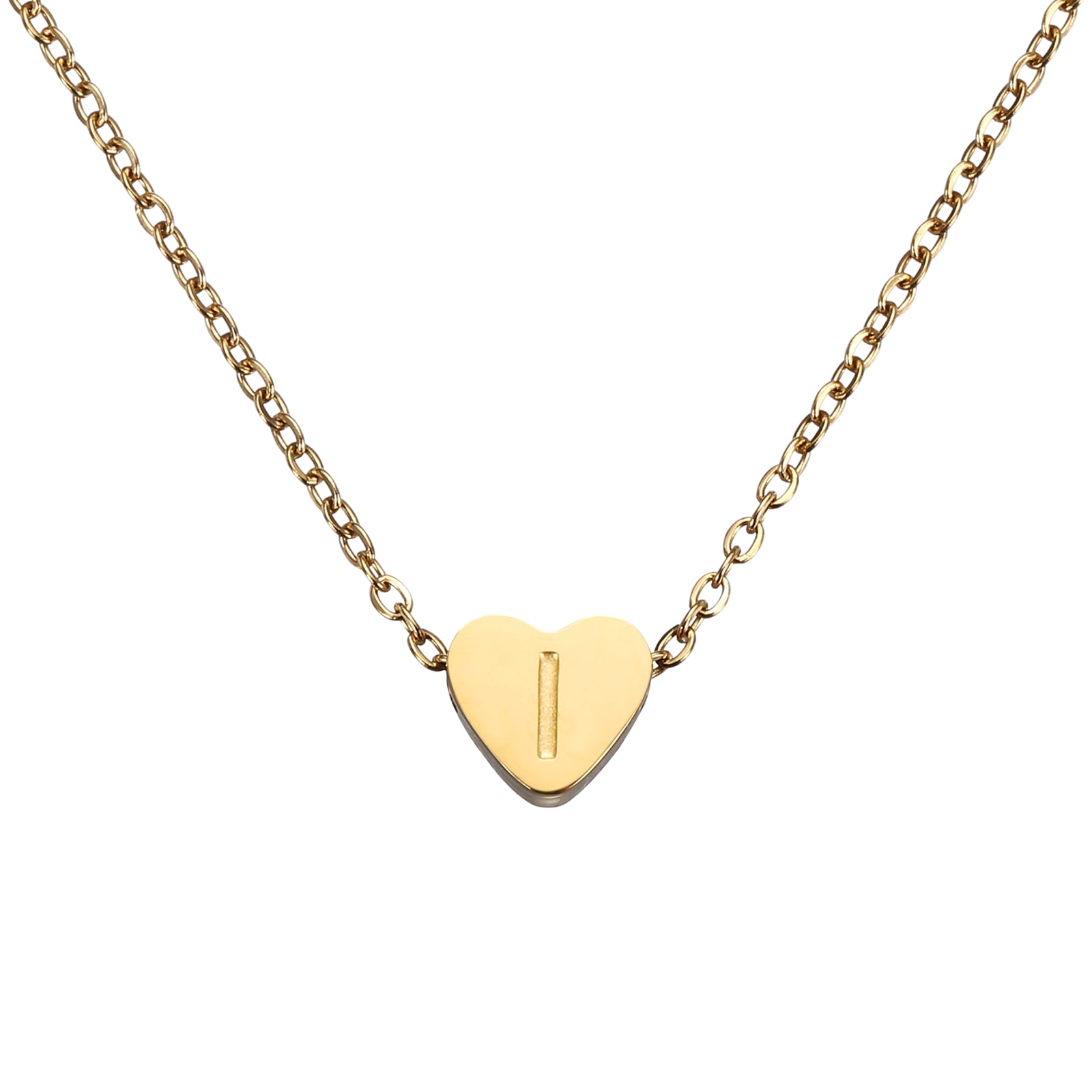 Uxcell Initial Heart Necklace for Women, 18K Gold Plated Stainless Steel Chain Dainty Personalized Name Letter I Pendant Necklaces for Woman Jewelry Gifts, Gold Tone
