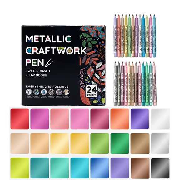 Metallic Paint Markers,Acrylic Paint Pens for Rock Painting,Ceramic,Wood,Canvas,Glass,Card Making,DIY Crafts 24PCS