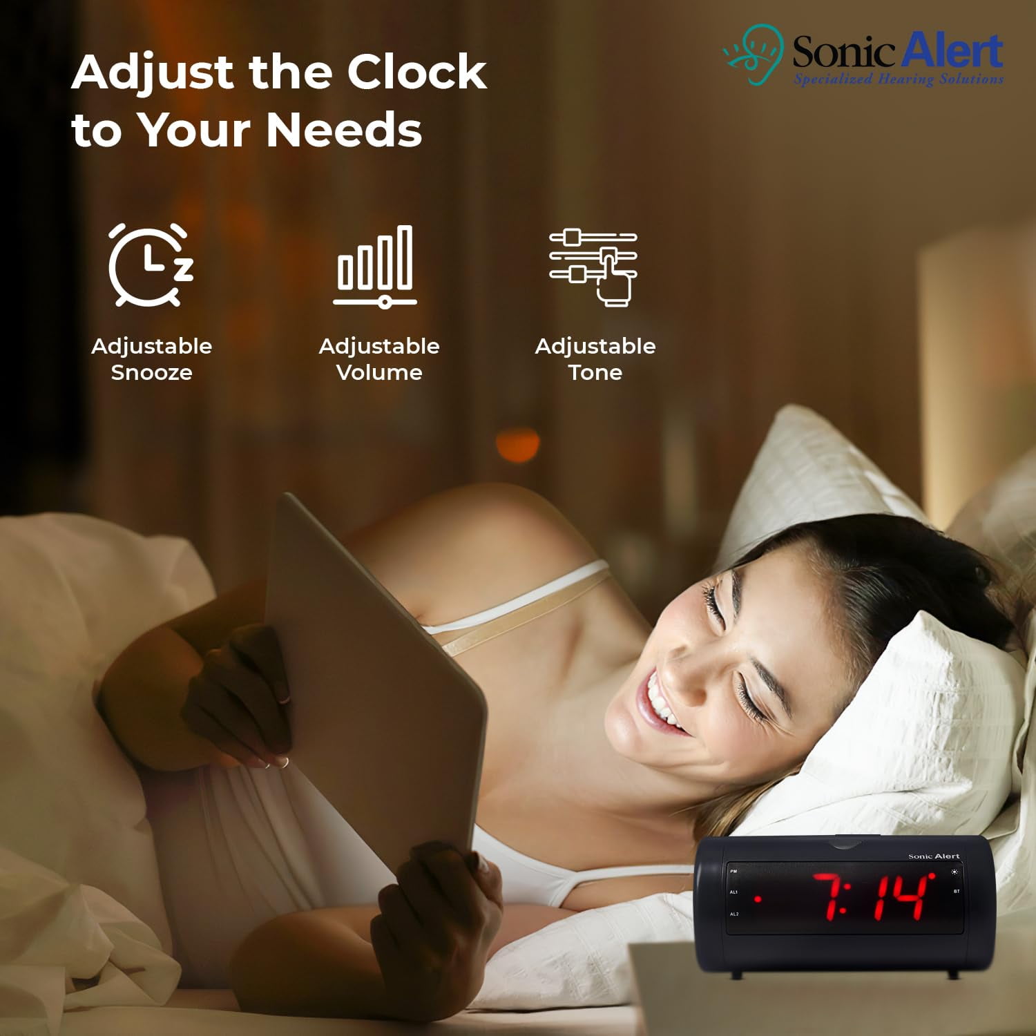 Sonic Alert - Sonic Blast Digital Alarm Clock With Bluetooth Speaker, AUX, USB Charging Port - Black