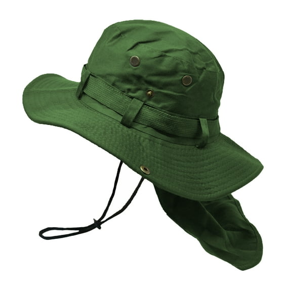Glory Max Bucket Boonie Hat with Neck Flap Cover Sun Safari Wide Brim Fishing Cap Deep Green