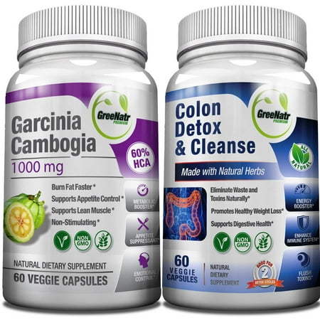 Colon Detox & Cleanse + Garcinia Cambogia Extract 1000 mg /120 Veggie Capsules/Gluten