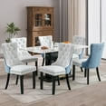 thumbnail image 4 of JESTOP Leather Dining Chairs Set of 6, Tall Back Side Chair, Modern Upholstered Side Chair with Button Back Ring, Solid Wood Legs (White&(Blue), 4 of 8