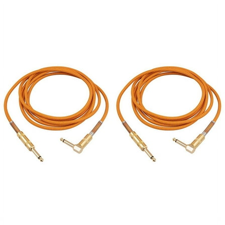 2X Guitar Instrument Cable 10FT Electric Instrument Bass AMP Cord 1/4 Inch Straight to Right Angle Plated 6.35mm Cable