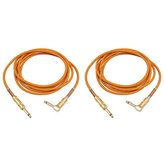 2X Guitar Instrument Cable 10FT Electric Instrument Bass AMP Cord 1/4 Inch Straight to Right Angle Plated 6.35mm Cable