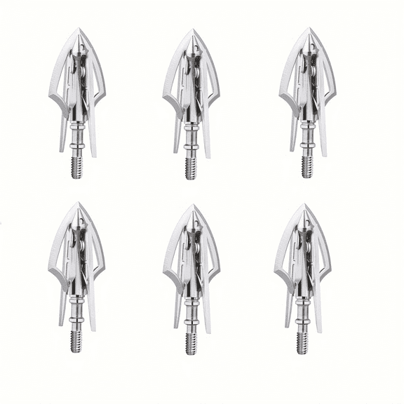 Broadheads 100 Grain 1 Fixed Sliver Blades& 2 Mechanical Blades, TT3 Hunting Broadheads Outdoor Arrow Tips Archery Arrowheads for Crossbow and Compound Bow, Pack of 6
