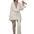thumbnail image 3 of Solid Color Low-Cut Halter Neck Long Sleeve High Waist Bodycon Dress White M, 3 of 9