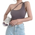 thumbnail image 1 of Fortune Women Navel Tops Plain Ribbed One Shoulder Crop Top, 1 of 10