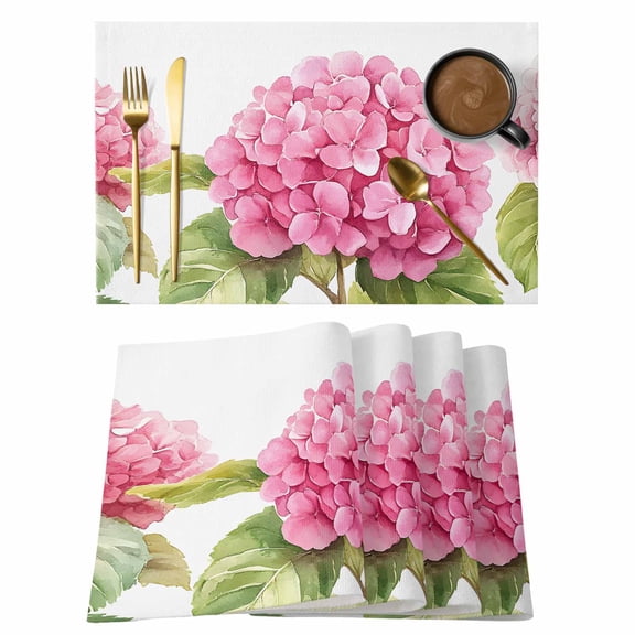 Spring Flowers Placemats Set of 1, Pink Hydrangea Non-Slip Place Mats Washable Table Mats for Kitchen Dining Table Decorations Indoor/Outdoor