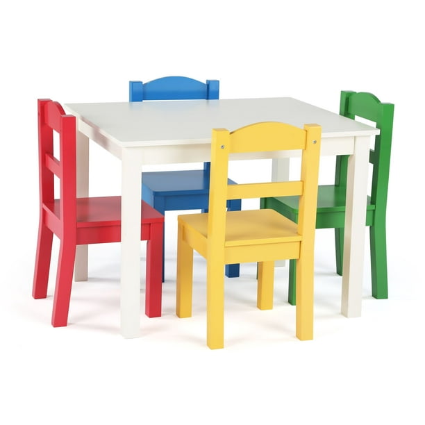Humble Crew Summit Collection Kids Wood Table and 4 Chairs Set, White