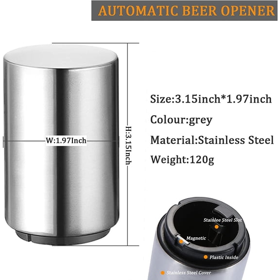 Premium Automatic Beer Bottle Opener (Stainless Steel), No Damage to Caps, Portable Push Down and Pop Off Magnetic Cap Catcher, QUICK Fun Bartender Openning Tool for Home Bars Kitchen（2 Pcs）