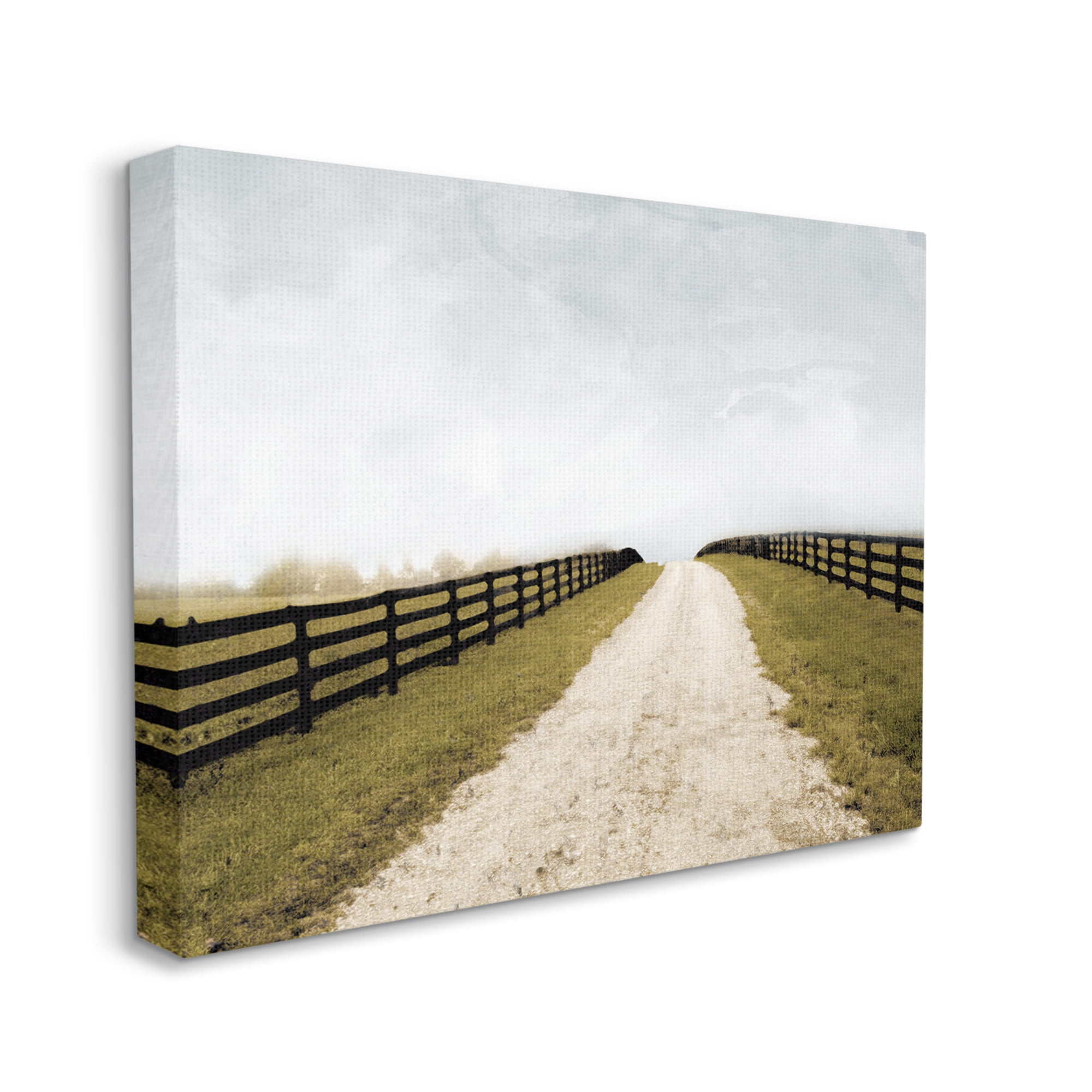 Stupell Industries Farmland Path with Fence Landscape Painting Gallery Wrapped Canvas Art Print Wall Art, 30 x 24