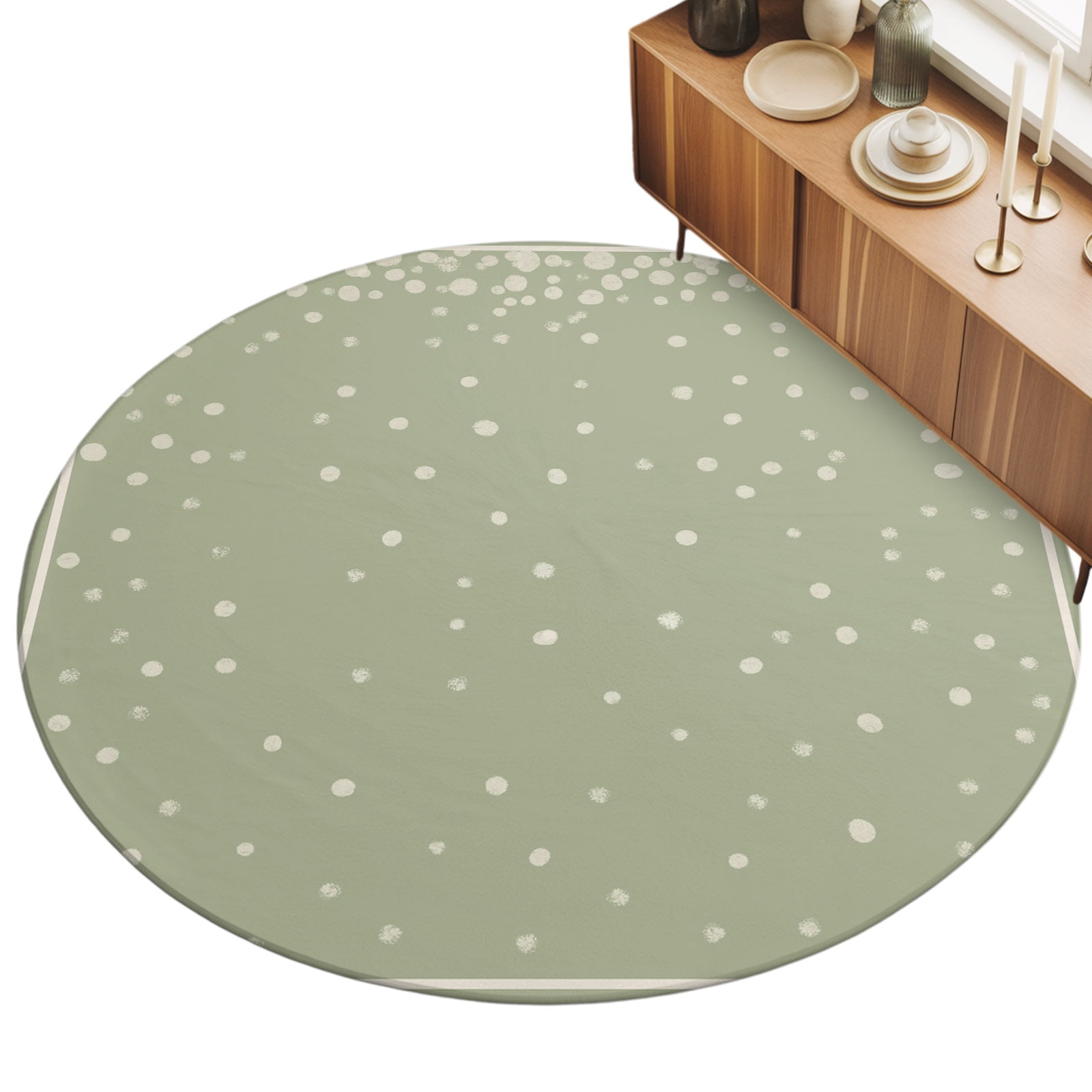 Round Area Rug 3ft Sage Green Dots Floor Carpets Indoor Floor Area Mat Stain-Proof Mat Circle Rugs for Living Room Dining Room Kitchen Bedroom Subtle Glow Border Frame Sofa Throw Carpet