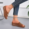 thumbnail image 3 of Rokment Womens Orthopedic Wedges Slides Dress Sandals Beach Summer Fashionable Casual Leather Open Toe Arch Support Platform Walking Slip on Dressy Mid Heels for Ladies Brown Size 6.5, 3 of 5