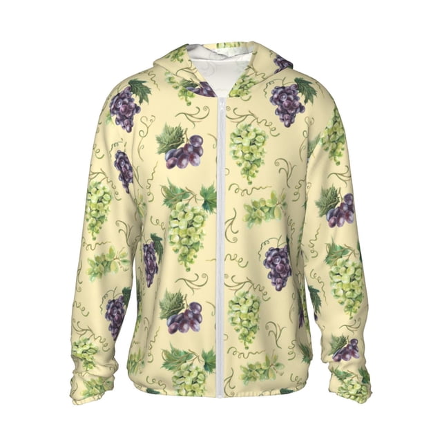KLL Veste à Capuche Extérieure Protection Solaire UPF 50+ pour Hommes et Femmes Imprimé Raisins Verts et Violets Manches Longues Pêche Randonnée Performance-Medium