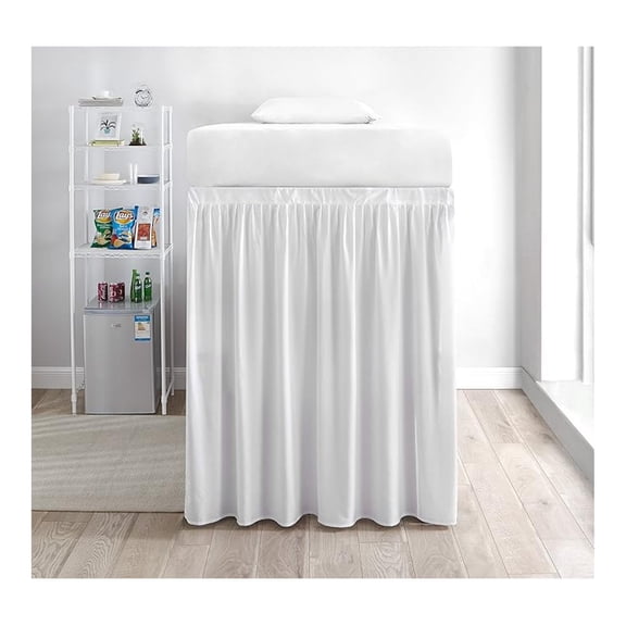 Extended Dorm Sized Bed Skirt Panel with Ties (1 Panel) - White (for Raised or lofted beds)
