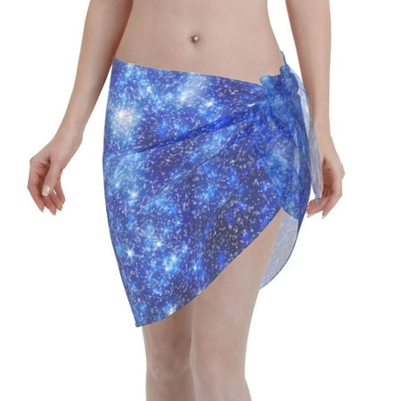Qekee Blurred Star Snow Christmas Women s Short Sarongs Cover Ups Sheer Bikini Wraps for Swimwear