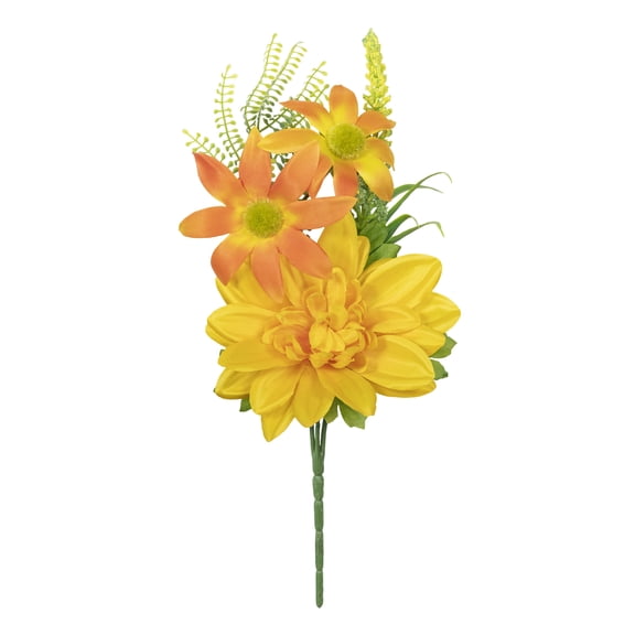 12-inch Artificial Silk Yellow Dahlia Mixed Summer Pick, for Indoor Use, by Mainstays