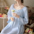 thumbnail image 5 of Defitshape Women's Cotton Victorian Nightgown Vintage Sleep Dress Long Sleeve Pleated Lace Princess Elegant Nightwear Mid-length Ruffle Crew Neck Blue Small, 5 of 5