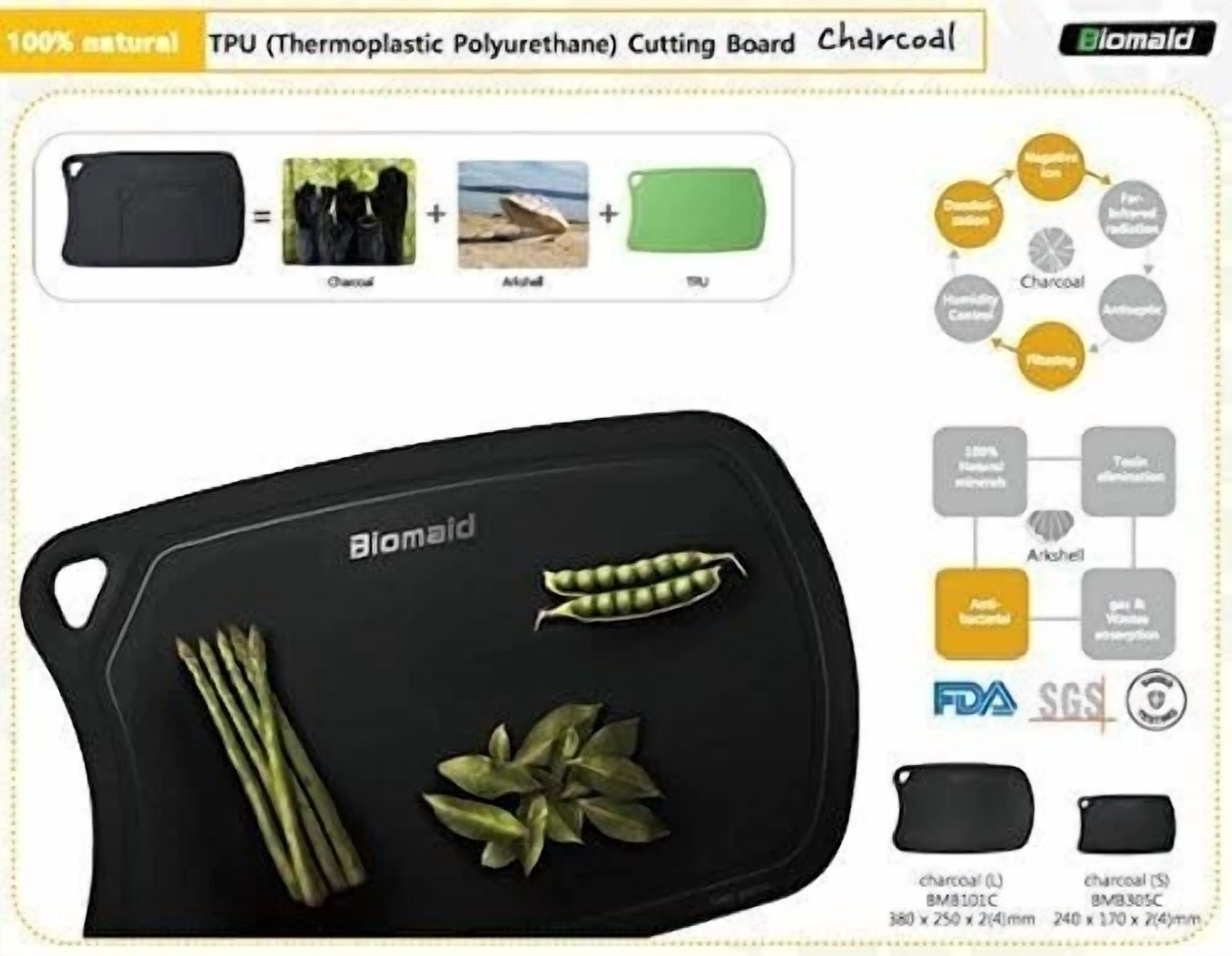 CIRCLE- Tpu Cutting Board Charcoal Cutting Mat For Kitchen Certified By Fda/Ec/Lfgb