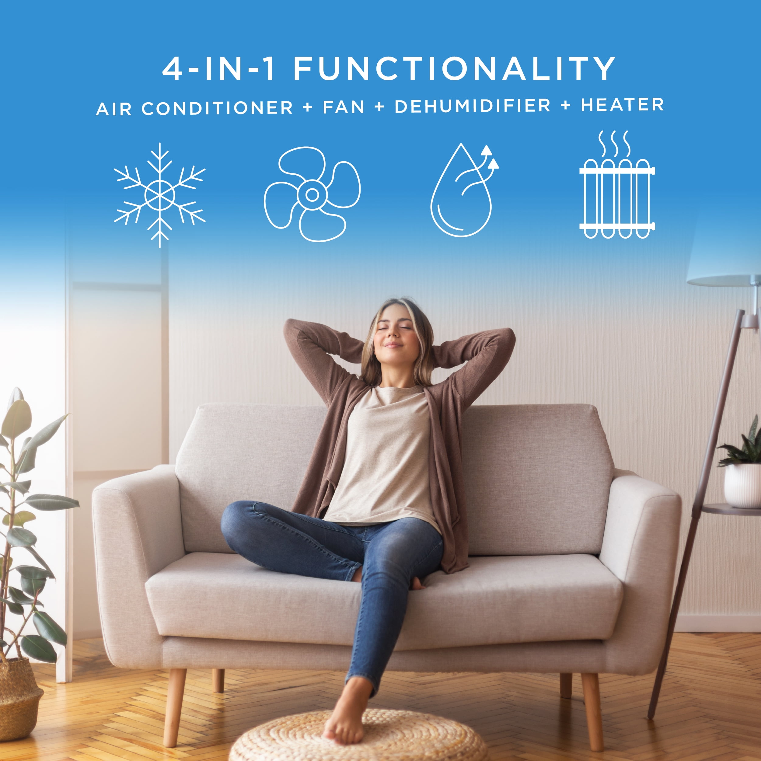 COMMERCIAL COOL Portable Air Conditioner, Dehumidifier u0026 Fan, Portable AC  6,350 BTU Bedroom AC Unit with 2 Remote Controls u0026 Covers up to 400 Sq.  ft., Alexa u0026 Wifi Enabled, Air Conditioner, Light Blue - Walmart.com