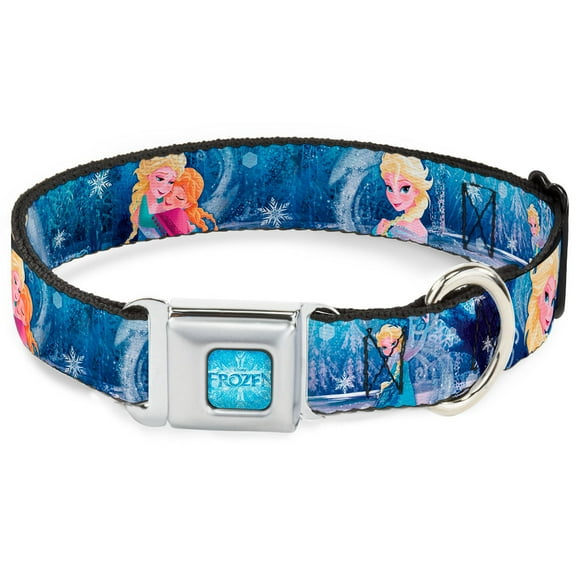 Disney Pet Collar, Dog Collar Metal Seatbelt Buckle, Frozen Elsa the Snow Queen Poses Snowflakes, 13 to 17 Inches 1.5 Inch Wide