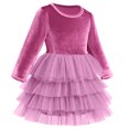 thumbnail image 3 of FYMNSI Velvet Christmas Dress for Girls Toddler Fall Winter Layered Tiered Tulle Dresses Vintage Party Midi Gown 7-8 Years Light Purple, 3 of 7