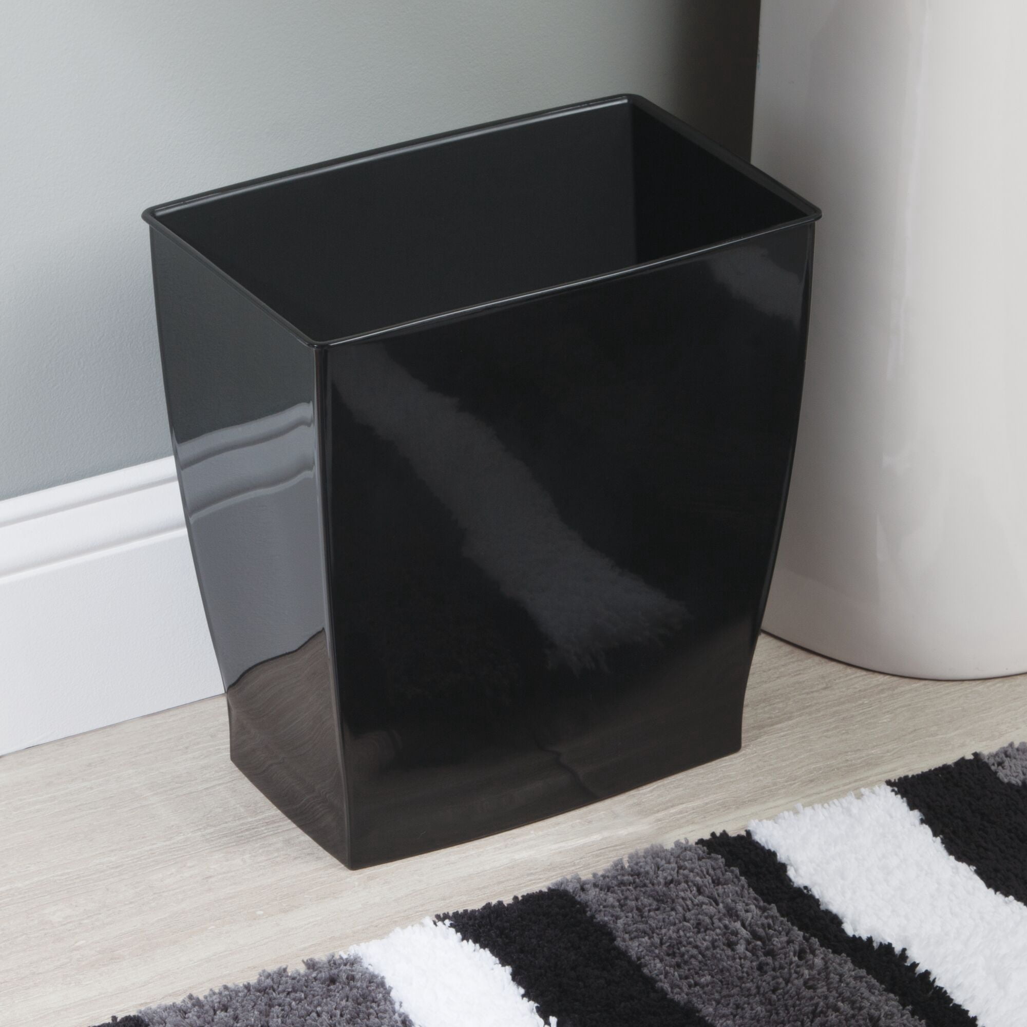 iDesign Bathroom Vanity Trash Can, 2.5 Gallon Plastic Rectangular Open Top Garbage Bin, 2 Pack, Black
