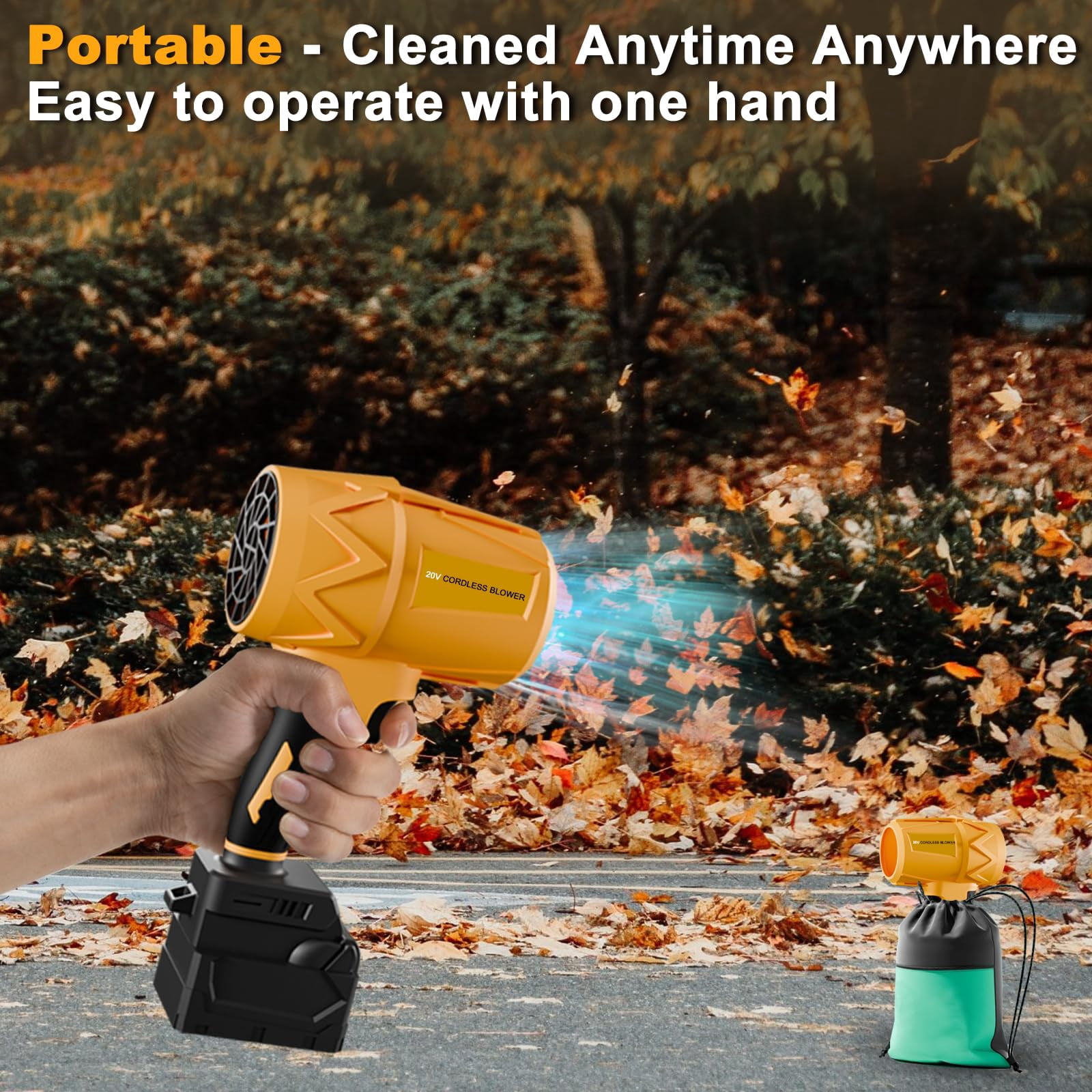 Small Handheld Leaf Blower Cordless Fit for De.Walt, 125-MPH 430-CFM, Battery Powered Blower, for Lawn Care/Patio Cleaning (No Battery)