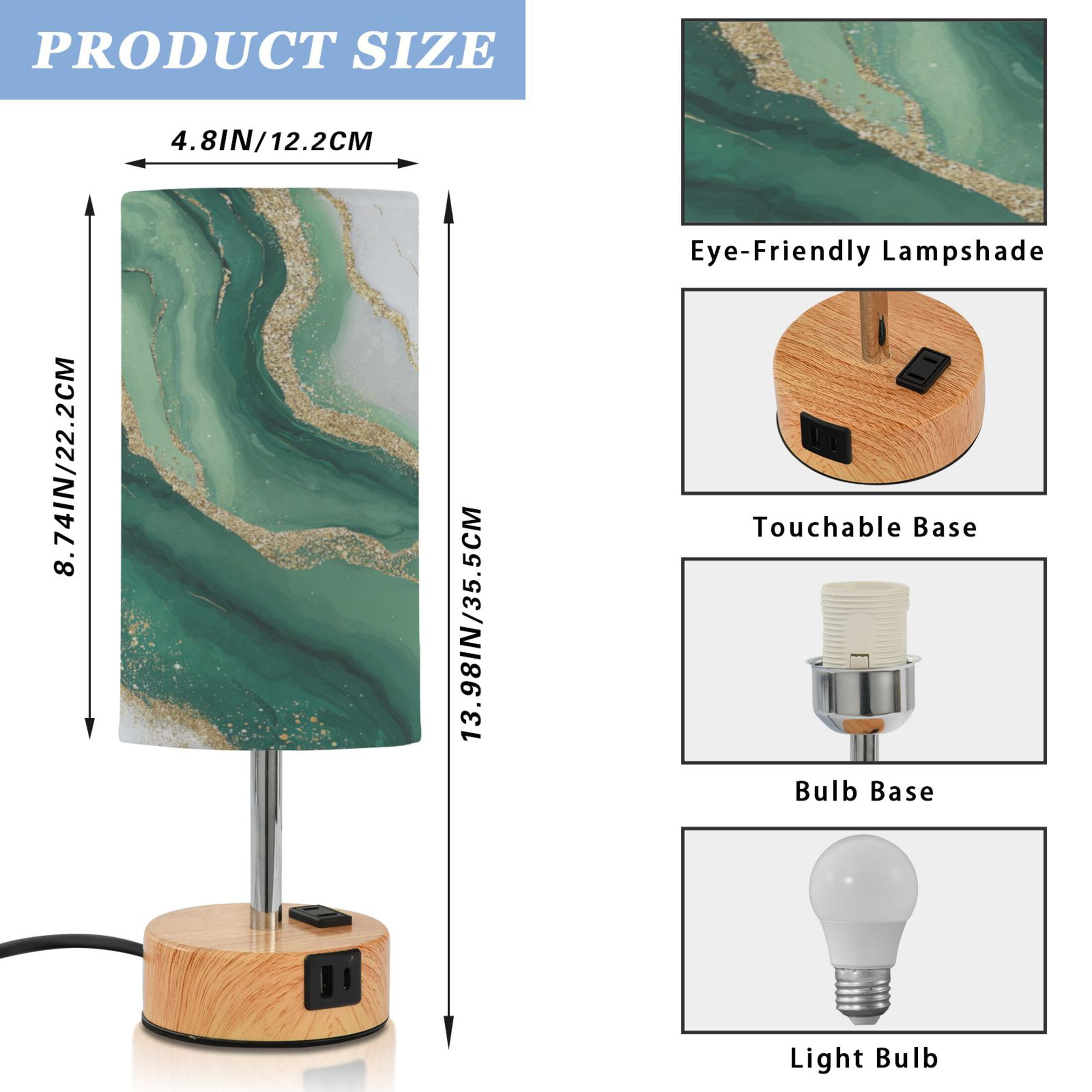 Touch-Control 3-Color Desk Lamp with Plug – Energy-Saving LED + 3 Simultaneous Charging Ports Alluring Gold-green Marble