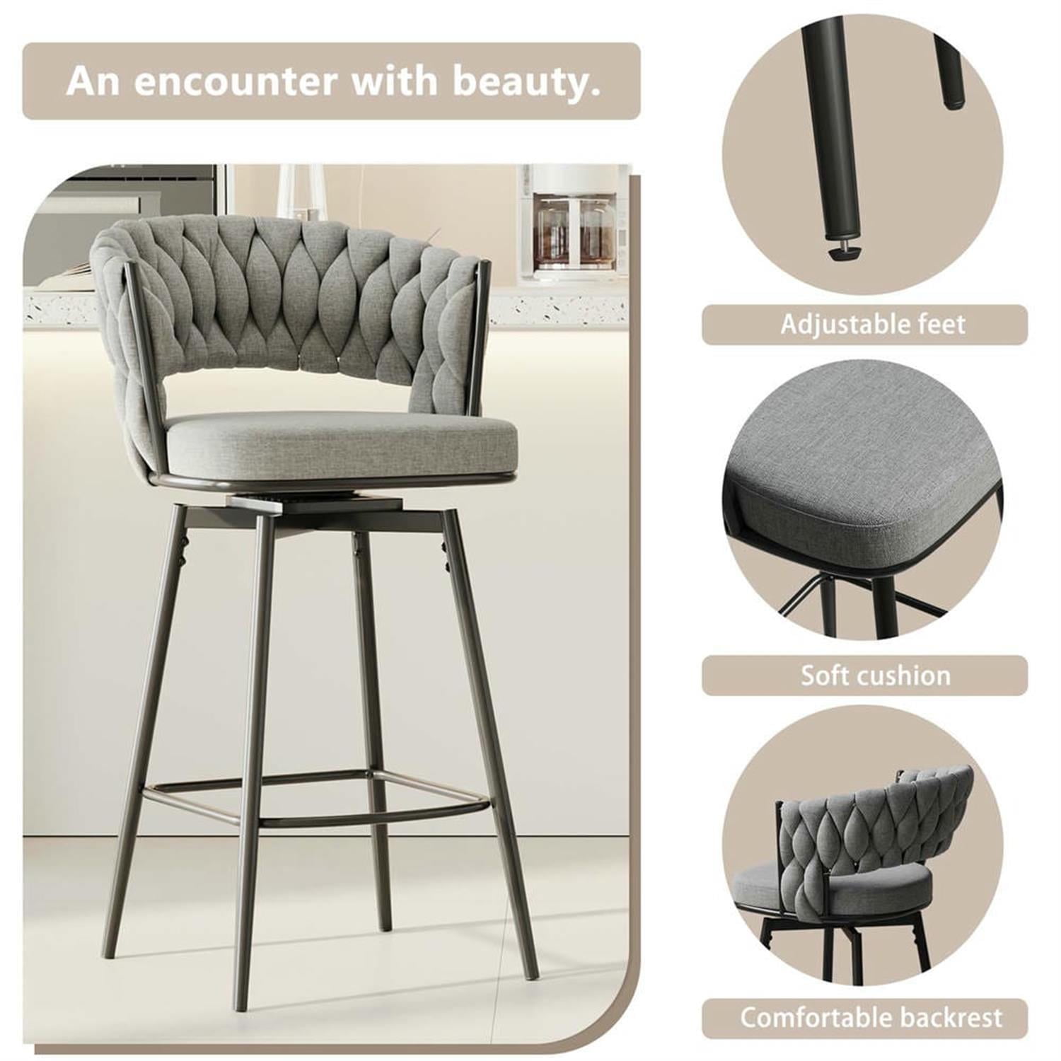 Demi Bonn 35" Counter Height Bar Stools Set of 2, Swivel Barstools with Soft Cushioned Back, Kitchen Island Countertop Chairs for Dining Room, Gray