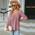 thumbnail image 3 of SWSMCLT Women's Soft Long Sleeve Blouse Summer Fall Top Tunics Casual Loose T Shirt Lightweight Square Neck Bishop Sleeve Dark Pink Large, 3 of 5