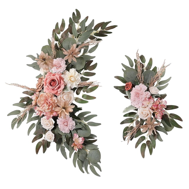 2x flores de seda, arco de boda, corona colgante hecha a mano, botín de flores artificiales, telón de fondo Floral para boda, coche, fiesta, pared, Rosa champán
