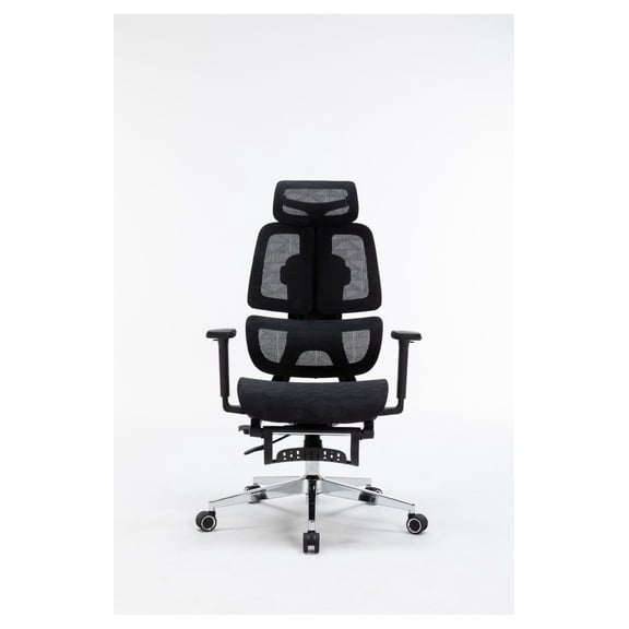 Big and Tall Mesh Office Chair with Footrest - Adjustable Ergonomic Desk Chair with 4D Arms and Lumbar Support - High Back Computer Chair for Home Office - Black