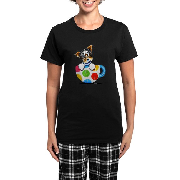 CafePress - Biewer Yorkie Cup Pajamas - Women's Short Sleeve Print T-Shirt and Pants Dark Cotton Pajama Set