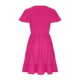 thumbnail image 4 of Penkiiy Mini Robes d'Été pour Femmes Col Rond Décontracté Manches Bouffantes Mignonnes Courtes avec Poches m Rose Vif, 4 of 5