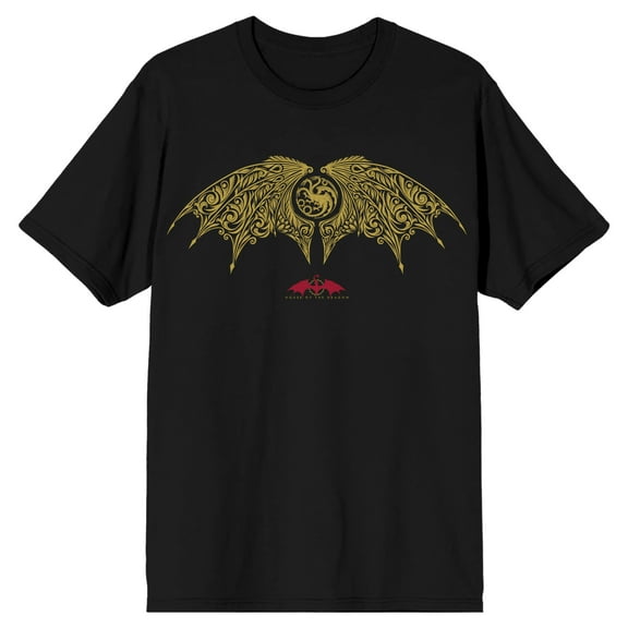 House Of The Dragon Gold Dragon Wings Men's Black T-shirt-XL