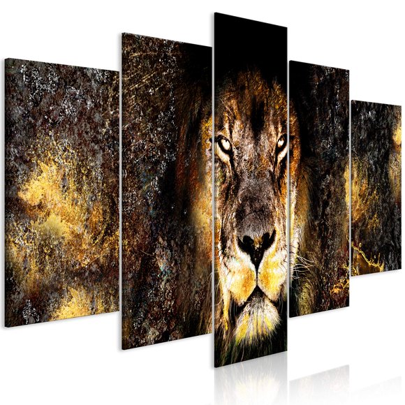 artgeist Canvas Wall Art Print Africa 40x20 in - 5pcs Home Decor Framed Stretched Picture Photo Painting Artwork Image Lion Wild Animal Nature g-A-0309-b-m