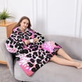thumbnail image 5 of Oversized Wearable Blanket Hoodie,Pink Leopard Pattern Sherpa Blanket Hoodie with Super Pockets,Super Warm Fuzzy Pullover for Women & Men, 5 of 6