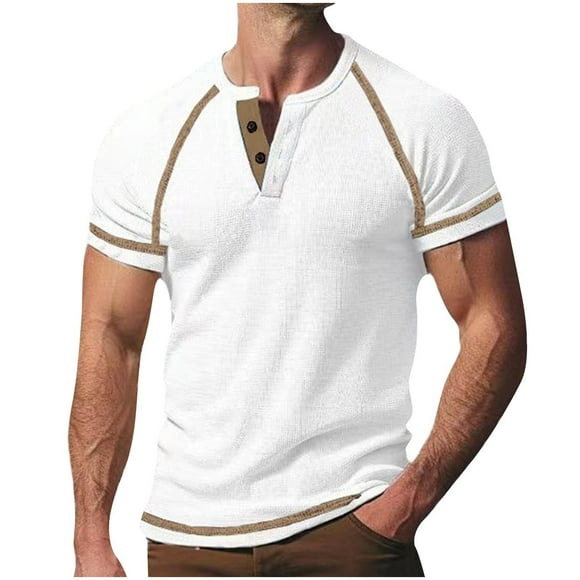 Yuzhih Henley Shirts for Men Basic Summer Tee Shirts Short Sleeve Slim Fit Henley Muscle Tshirts Button Tee Shirts