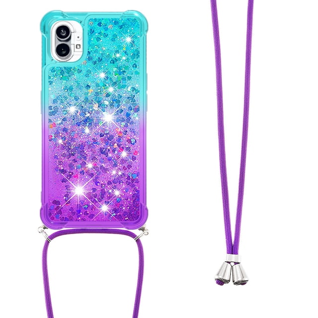 Funda para Nothing Phone 1 Brillantina Líquida Divertida Reluciente y con Cristales en Movimiento Cuerpo Cruzado con Cordón Ajustable