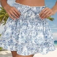 thumbnail image 2 of NaWent Women's Mini Skirt High Waist Smocked Ruffle Skirt Florals Printed Cute Flowy Layered Mini Skirt Beach Casual Skirt White XS, 2 of 7