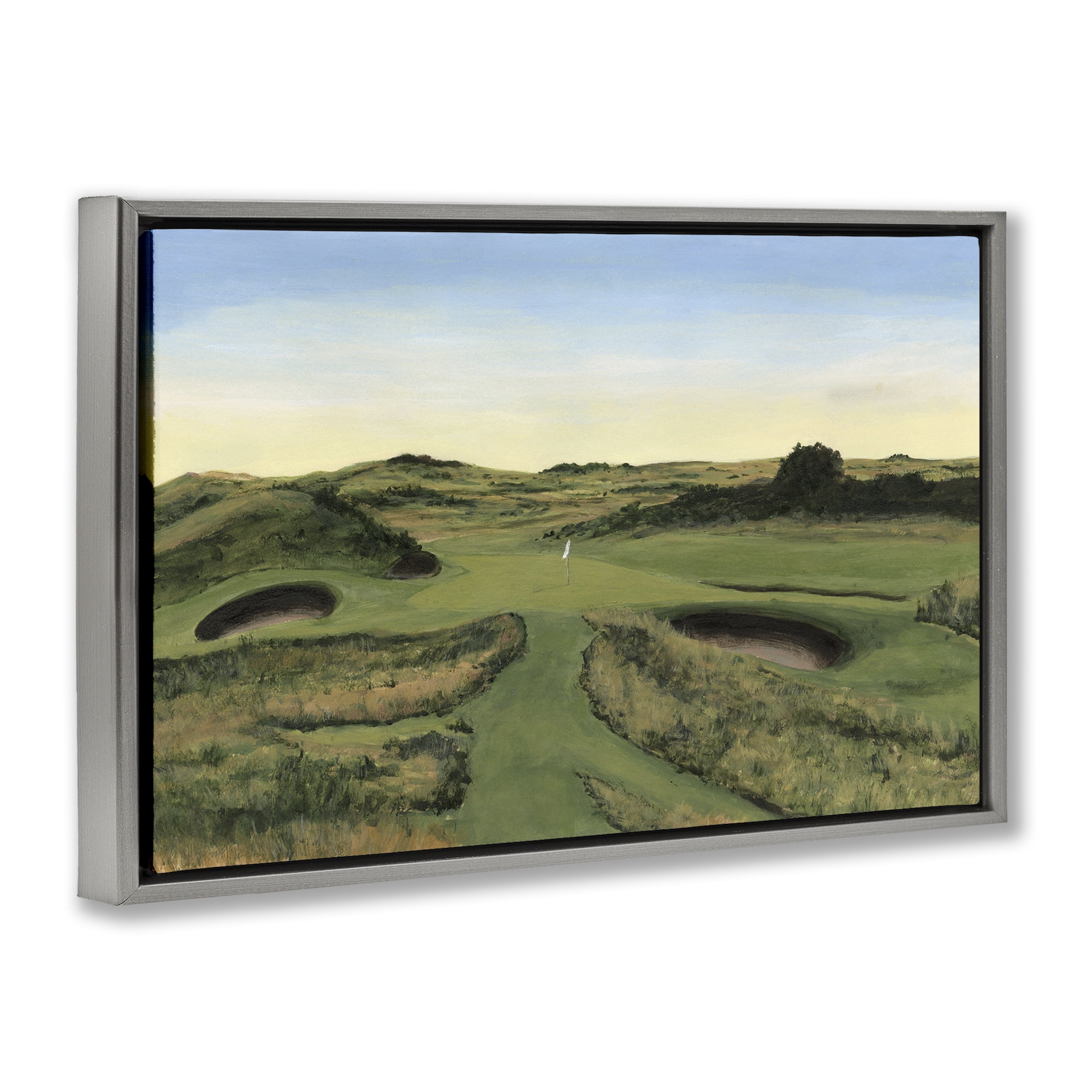 Stupell Industries Golf Field Landscape Landscape Painting Gray Floater Framed Art Print Wall Art, 31 x 21