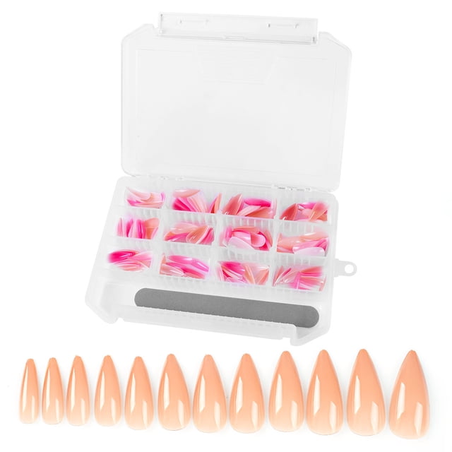 240Pcs Colorful Salon Pointed Nail Tips False Nails with Nail File Nail Polish (1#)