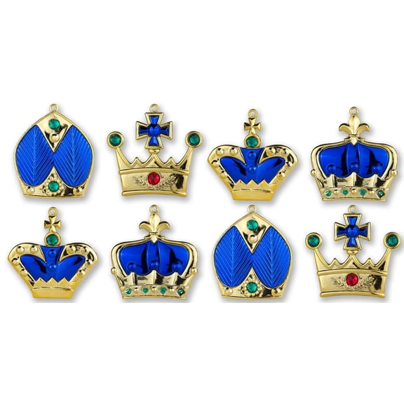 8 Pack of Blue Crown Ornaments