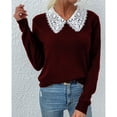 thumbnail image 3 of Suéter rojo de color puro, talla L, otoño-invierno, manga larga, cuello de encaje, prendas de punto para mujer, 3 of 6