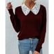thumbnail image 4 of Suéter Con Cuello De Encaje Suéter De Mujer Prendas De Punto De Manga Larga Cuello De Encaje Top De Punto Color Puro Para Otoño Invierno Rojo S, 4 of 6